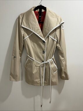 RUD Styled by Rudsak Women’s Jacket Medium Tan White Faux Leather Trench *As Is